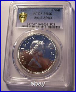 South Africa, 1957 Elizabeth II Five Shillings, 5 Shillings, PCGS PR 66, Crown
