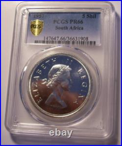 South Africa, 1957 Elizabeth II Five Shillings, 5 Shillings, PCGS PR 66, Crown