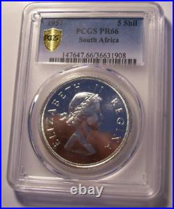 South Africa, 1957 Elizabeth II Five Shillings, 5 Shillings, PCGS PR 66, Crown