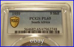 South Africa, 1959 Elizabeth II 5 Shillings PCGS PL 65. 2,200 Mintage