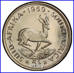 South Africa, 1959 Elizabeth II Five Shillings, 5 Shillings. PCGS PL 65