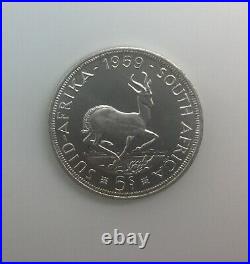 South Africa 1959 Rare Date Five Shilling Crown Silver Elizabeth II PL KM#52