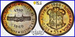 South Africa 1960 Silver 5 Shillings KM-55 PCGS Proof-67 (Toned) Stunning