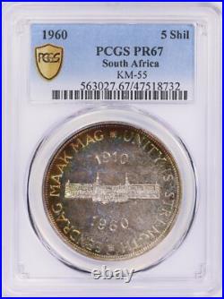 South Africa 1960 Silver 5 Shillings KM-55 PCGS Proof-67 (Toned) Stunning