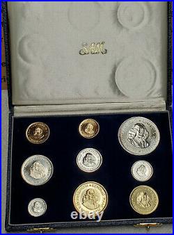 South Africa 1964 1 & 2 Rand Gold Silver Brass 9 Coin Proof Set with BOX