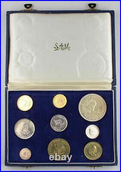 South Africa 1964 1 & 2 Rand Gold Silver Copper 9 Coin Proof Set GEM with BOX