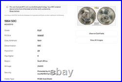 South Africa 1964 Silver 50 Cents KM-62 PCGS PL-67 TOP POP! 