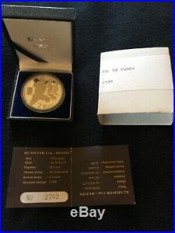 South Africa 1995 Silver Proof Two Rand. Rugby World Cup. With case and COA