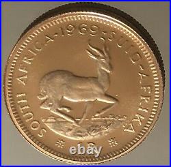 South Africa 1 Rand 1969 Springbok 3.94gr Gold. 917/1000 BU