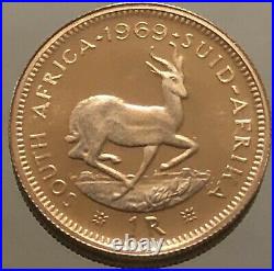 South Africa 1 Rand 1969 Springbok 3.94gr Gold. 917/1000 BU
