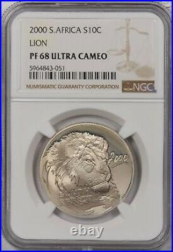 South Africa 2000 10 Cents silver Lion animal NGC PF68UC NG1311 combine shipping