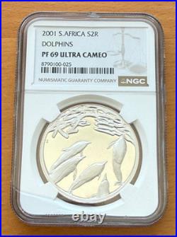 South Africa 2001 Silver 2 Rand NGC PF69UC Dolphins