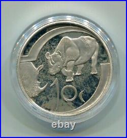 South Africa 2003 Rhino 10 Cents 1/2 Ounce Proof Silver Coin Rare with COA