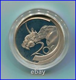 South Africa 2003 Rhino 20 Cents 1 Ounce Proof Silver Coin Rare with Coa