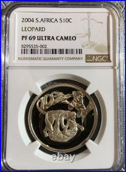 South Africa 2004 Leopard 10 Cents 1/2oz Silver Coin NGC PF69 ULCA