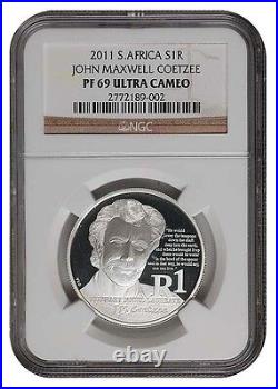 South Africa 2011 Silver R1 J M COETZEE Proof NGC PF 69 Ultra Cameo Coin