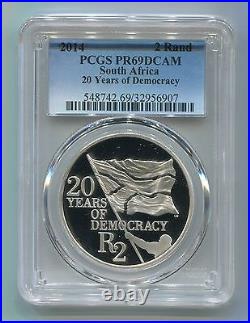 South Africa 2014 Silver R2 20 Years Democracy PCGS Graded PR69DCAM Proof Coin