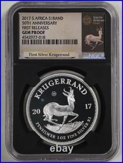 South Africa 2017 1oz Silver 50th Anniv Krugerrand GEM Proof NGC 4542977-018 OGP
