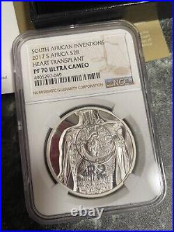 South Africa 2017 50 Years First Heart Transplant 2 Rand Silver PP Coin NGC PF70