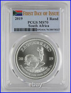 South Africa 2019 Krugerrand Rand 1 Oz Silver Coin PCGS MS70 First Day of Issue