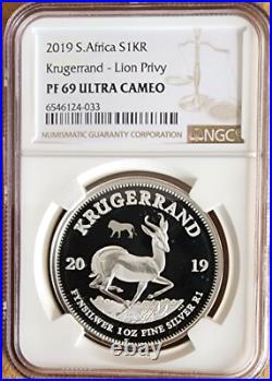 South Africa 2019 Silver Krugerrand Lion Privy NGC PF69 Ultra Cameo