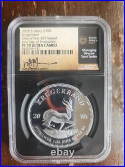 South Africa 2020 1oz Silver Krugerrand PF70UCAM NGC First 337 Tsehlo Signed