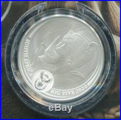 South Africa 2020 Big Five Rhino 1 Ounce Silver Uncirculated Coin in Folder COA