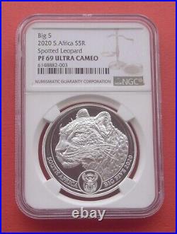 South Africa 2020 The Big Five-Leopard 5 Rand Silver Proof Coin NGC PF69UC