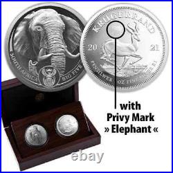 South Africa 2021 Big Five ELEPHANT Krugerrand Privy Set 2 x 1 oz Proof Silver