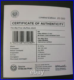 South Africa 2023 Cape Buffalo 1 oz Silver (. 999) 5 Rand, Limited Edition 20,000