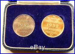 South Africa, 2 Piece Gold & Silver 1952 Van Riebeck Fest Medals, Original Case