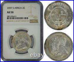 South Africa 2 Shillings 1897 Silver (ngc Au58) Premium Quality