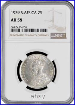 South Africa 2 shillings 1929, NGC AU58, George V (1923 1936) silver coin