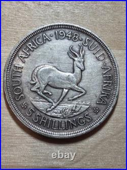 South Africa 5 Shillings coin 1948. KM# 40.1, 0.800 Silver. Springbok. George VI