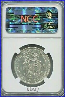 South Africa Beautiful Historical Ngc Graded Silver 2.5 Shillings, 1929