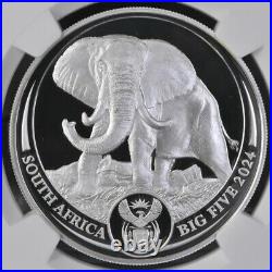 South Africa Big 5 1oz Fine Silver R5 Elephant of 2024 Proof 70 NGC