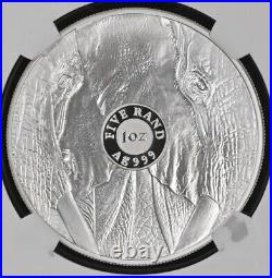 South Africa Big 5 1oz Fine Silver R5 Elephant of 2024 Proof 70 NGC