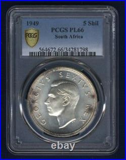 South Africa George VI 1949 5 Shillings Silver Coin Certified Pcgs Prooflike-66