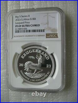 South Africa Krugerrand 2023 Silver Proof 1OZ Coin Leopard Privy NGC PF69