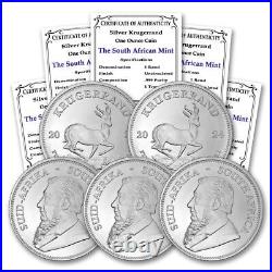 South Africa Lot of (5) 2024 1oz Silver Krugerrand Brilliant Uncirculated with COA