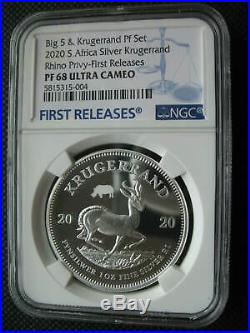 South Africa R1 2020 Silver Coin Krugerrand Rhino Privy NGC PF68UC FirstReleases