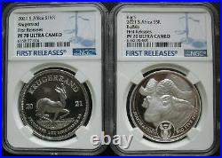 South Africa R5 2021 Silver Proof Two Coins Buffalo Krugerrand Privy NGC PF70 FR