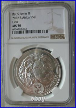 South Africa R5 2022 Silver 1Oz BU Coin Big5 Lion NGC MS70