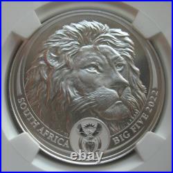 South Africa R5 2022 Silver 1Oz BU Coin Big5 Lion NGC MS70