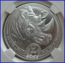 South Africa R5 2022 Silver 1Oz BU Coin Big5 Rhino NGC MS70
