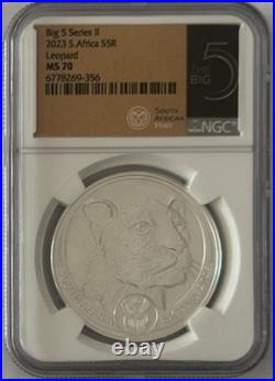 South Africa R5 2023 Silver 1oz Coin Big5 Leopard NGC MS70