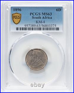 South Africa Republic ZAR PAUL KRUGER 1896 6 Pence 6D KM-4 PCGS MS63