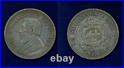 South Africa Republik 1895 2 1/2 Shillings Silver Coin, Vf