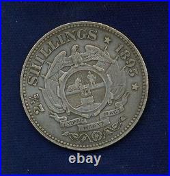 South Africa Republik 1895 2 1/2 Shillings Silver Coin, Vf