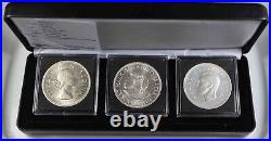 South Africa Set of 2x 5 Shillings + 50 Cents Silver Coins capsuled w Case 269